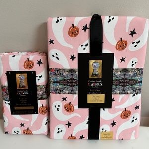 60”x104” *LARGE* Cynthia Rowley Pink tablecloth & napkins with ghosts!